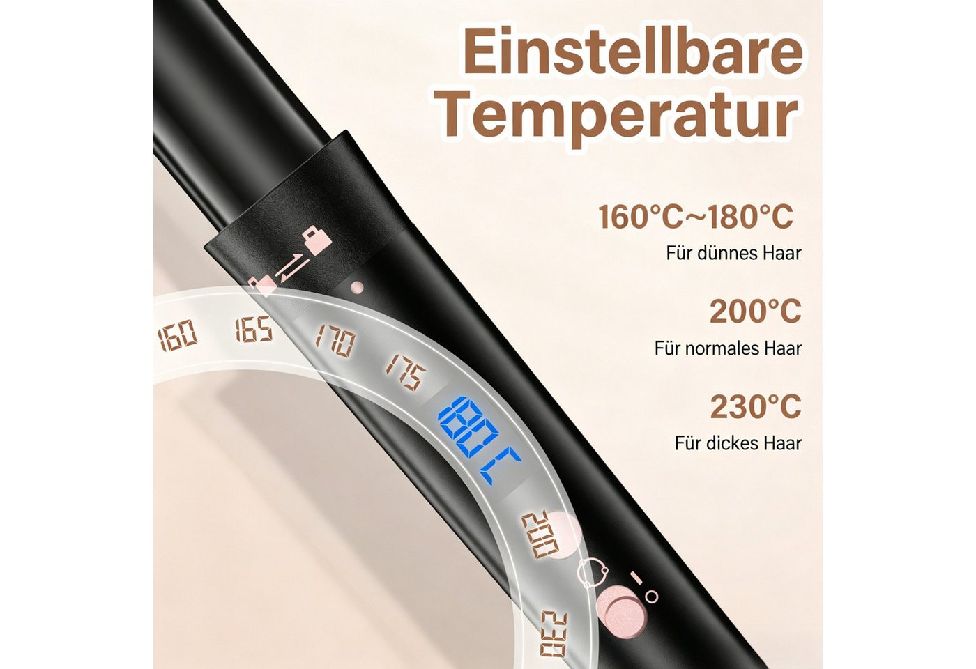 AIBISTAR Lockenstab 5in1 Multifunktions-Lockenstylist 9-32mm, 80-230℃ regelbar, LCD Digitaldisplay,Automatic Lock,Für Zuhause und Reisen geeignet Bild 4