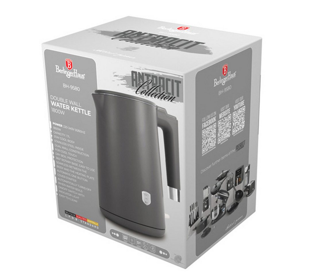BerlingerHaus Wasserkocher Anthrazit Matt, 1,7 l, 1800 W, Schnellheizfunktion Bild 2