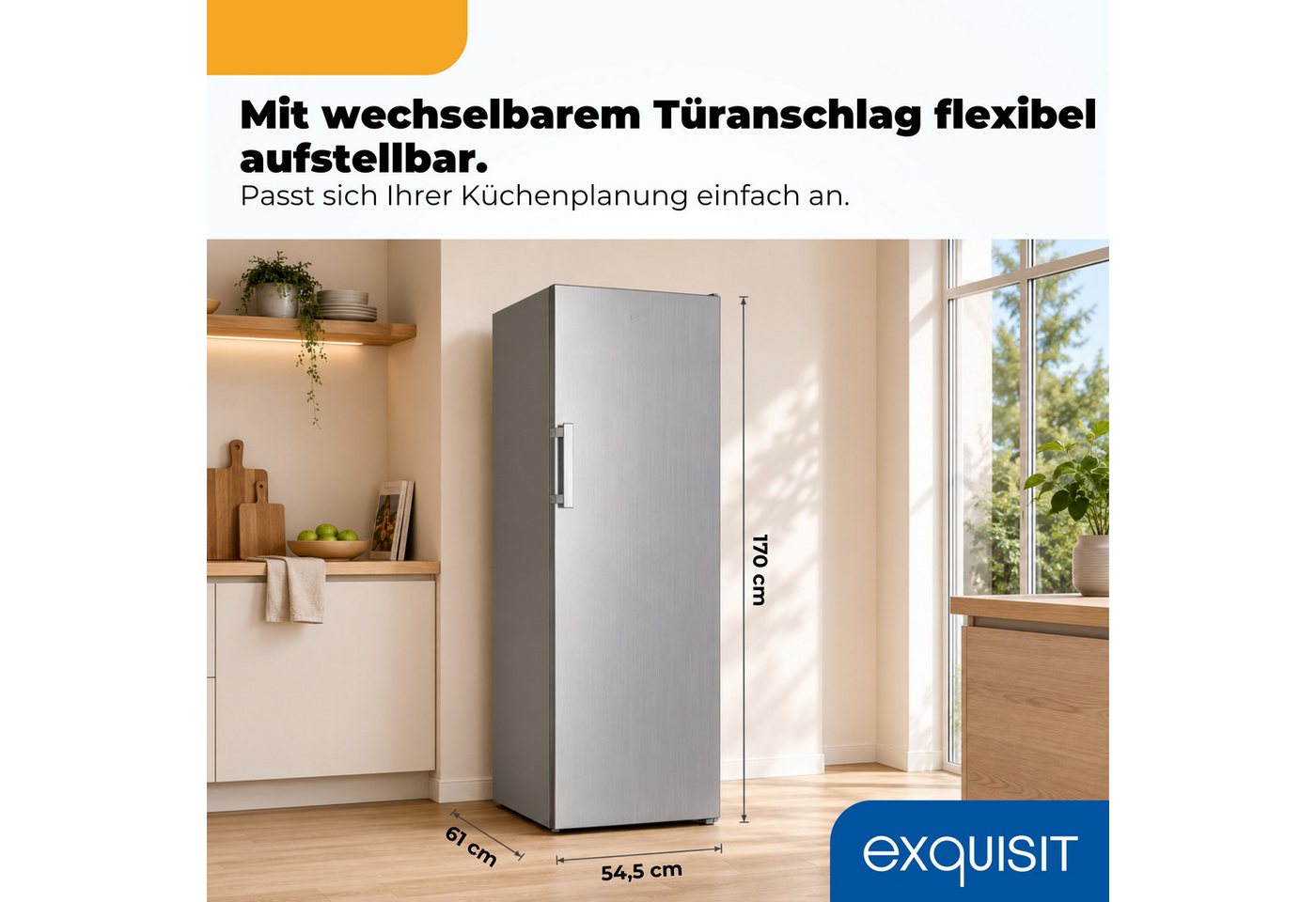 exquisit Gefrierschrank GS5271-NF-H-040C, 170 cm hoch, 54,5 cm breit, 204 l Nutzinhalt, 4 Gefrierschubladen, Energieklasse C, 39 dB Bild 2