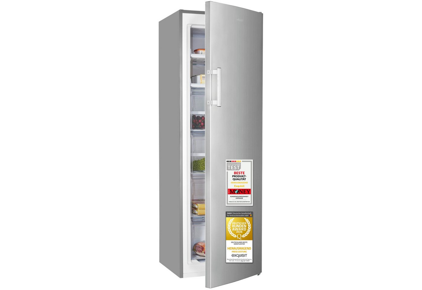 exquisit Gefrierschrank GS5271-NF-H-040C, 170 cm hoch, 54,5 cm breit, 204 l Nutzinhalt, 4 Gefrierschubladen, Energieklasse C, 39 dB Bild 5