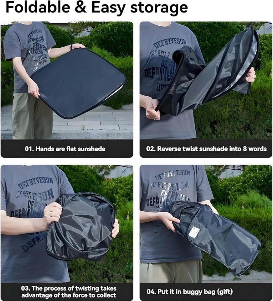 MOPUEA Frontscheibenabdeckung Auto Frontscheiben Sonnenschutz 145x80cm Faltbare UV-Schutz Hitzeschut, (Frontscheiben-Sonnenblende mit reflektierendem Hitzeschutz, 1-St., 1 Sonnenblende und 1 Aufbewahrungstasche im Set enthalten), UV-Schutz, Hitzeschutz, faltbar, schnelle Montage, platzsparend Bild 3