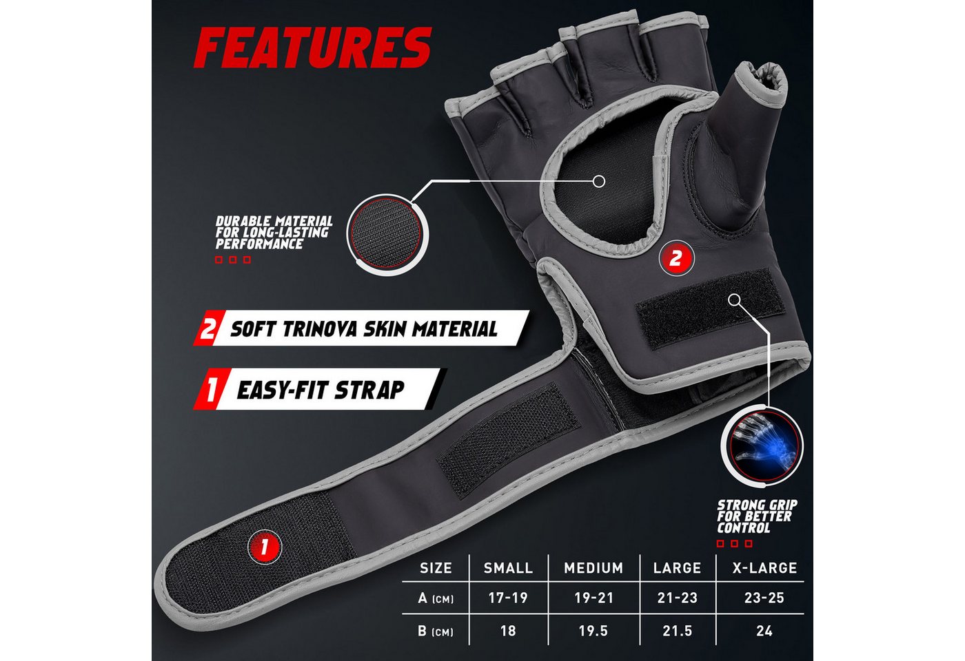 JAG GEARS MMA-Handschuhe MMA-Handschuhe Boxen Kickboxen Grappling und Sparring Handgelenkschutz (Set), Open-Palm MMA Gloves mit High-Density Knöchel- & Handschutz Bild 3