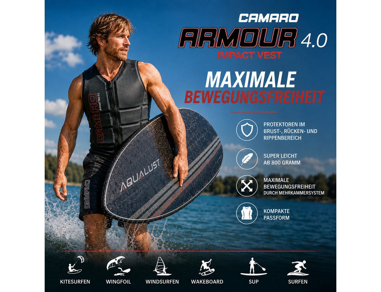 Camaro Schwimmweste Camaro ARMOUR 4.0 Neopren Weste Prallschutz Oberteil Wakeboard Kite