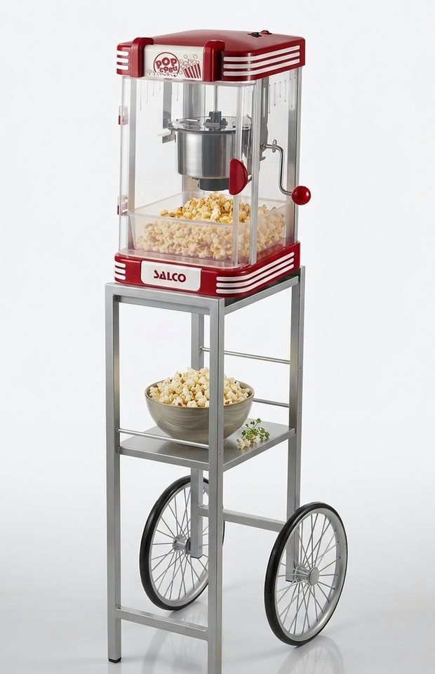 SALCO 2-in-1-Popcornmaschine SET SNP-24, Edelstahlkessel, Eingebautes Rührsystem, inkl. Popcorn-Schale