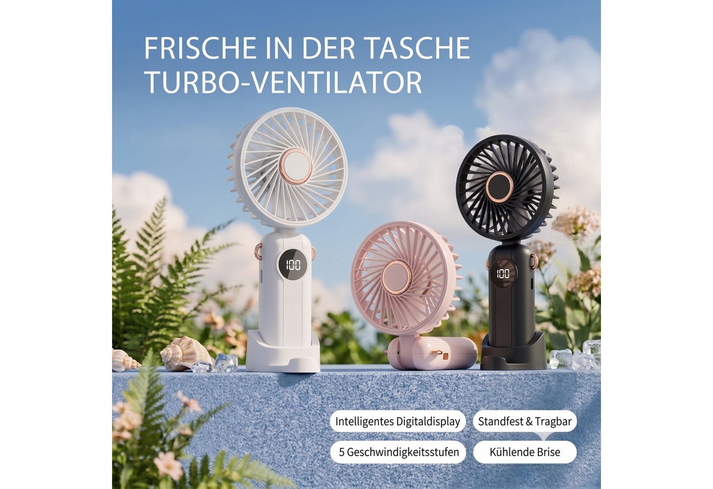 Solarandmore Handventilator Handventilator,Tragbarer Ventilator,Mini Ventilator,Tischventilator, USB wiederaufladbar,Faltbar,Reisen,Sommer,Geschwindigkeitsstufen,leise Bild 2