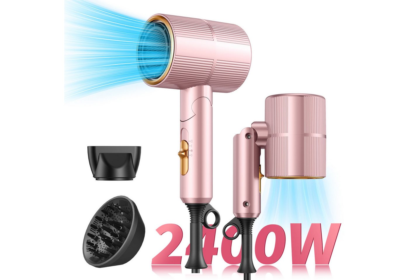 ibettertec Haartrockner Haartrockner Föhn,2026 Haartrockner Ionen mit Diffusor, 2400 W, Konzentrator-Düse, 2400 W, Turbo-Ultra-Leise-Motor, föhn 4-in-1, 4, Heiz&2 Geschwindigkeitsstufen, mit Schnelle Aufheizung Bild 4