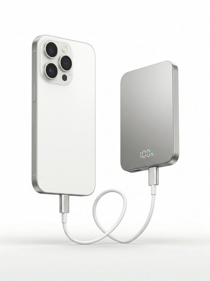 Futurea MagSafe Akku Powerbank für Apple iPhone 17 16 15 14 13 12 Pro Max Air Powerbank 5000 mAh, Magnetisch Aluminium mit USB-C LED-Anzeige & 15W kabellos Schnellladen