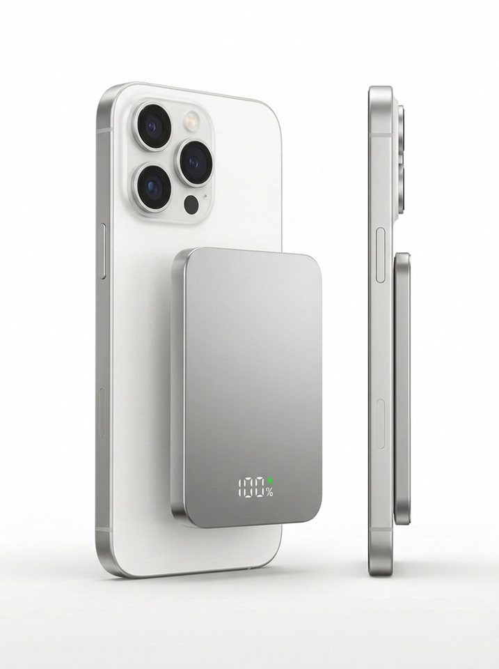Futurea MagSafe Akku Powerbank für Apple iPhone 17 16 15 14 13 12 Pro Max Air Powerbank 5000 mAh, Magnetisch Aluminium mit USB-C LED-Anzeige & 15W kabellos Schnellladen Bild 5