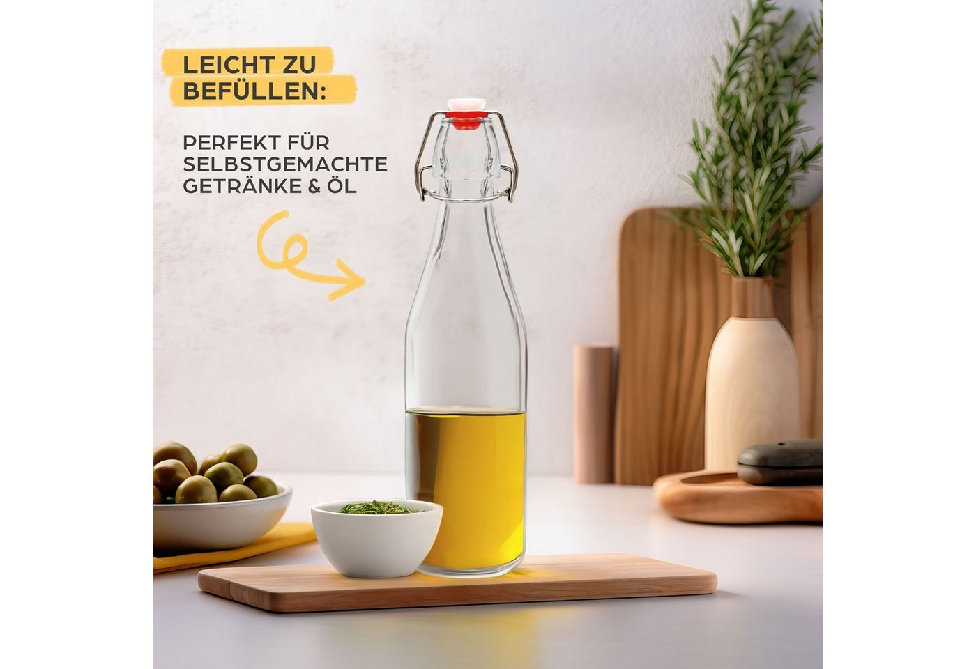 Praknu Trinkflasche 6er Set Glasflaschen 500ml mit Bügelverschluss - Bügelflaschen, Öl Flasche, Flaschen Aufbewahrung, Likörflaschen, Bügelflasche Set Bild 4