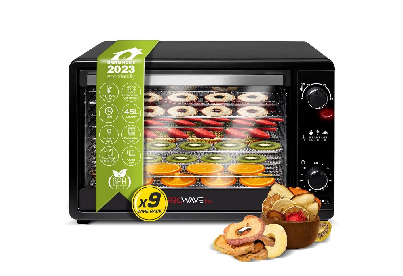 TurboTronic by Z-Line Dörrautomat TurboWave BIO Komplett aus Metall KEIN PLASTIK! gesund Dörrer 45-80°C 650 W, 9 Etagen, Dehydrator 45L Obsttrockner Trockenfleisch Dörrgerät inkl Rezeptheft Bild 5