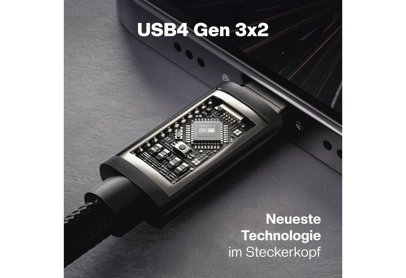 CABLETEX USB 4 Gen3x2 Monitorkabel Thunderbolt 3 Thunderbolt-Kabel, USB-C, USB4, USB 4, Thunderbolt, USB-C, USB4, USB 4, Thunderbolt (200 cm), 8K-Auflösung Bild 2