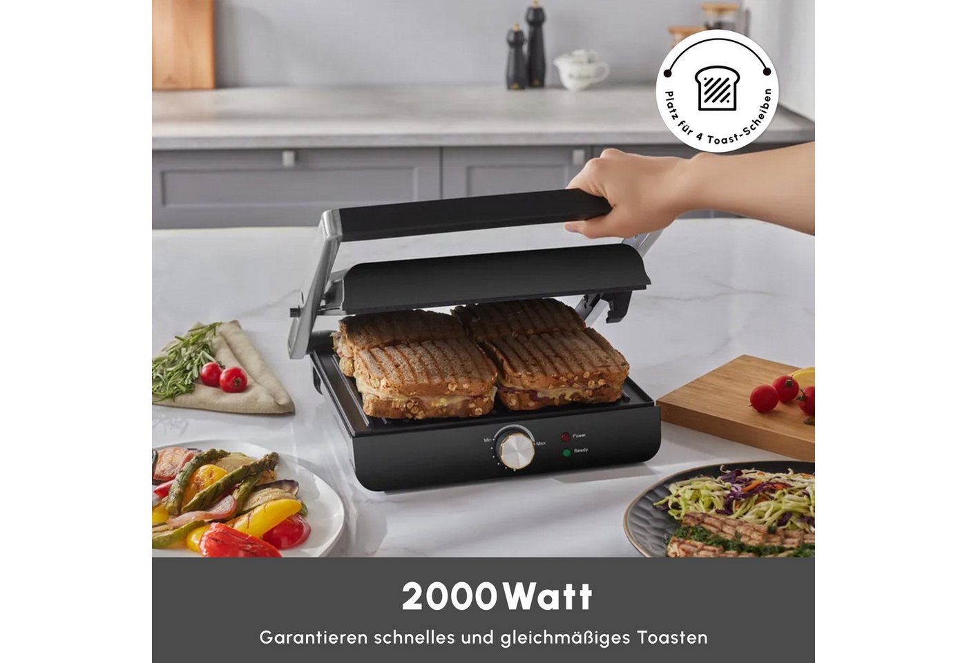 Karaca Toaster Karaca Toastmaster Inox Sandwichmaker & Kontaktgrill, 2000 W Bild 2