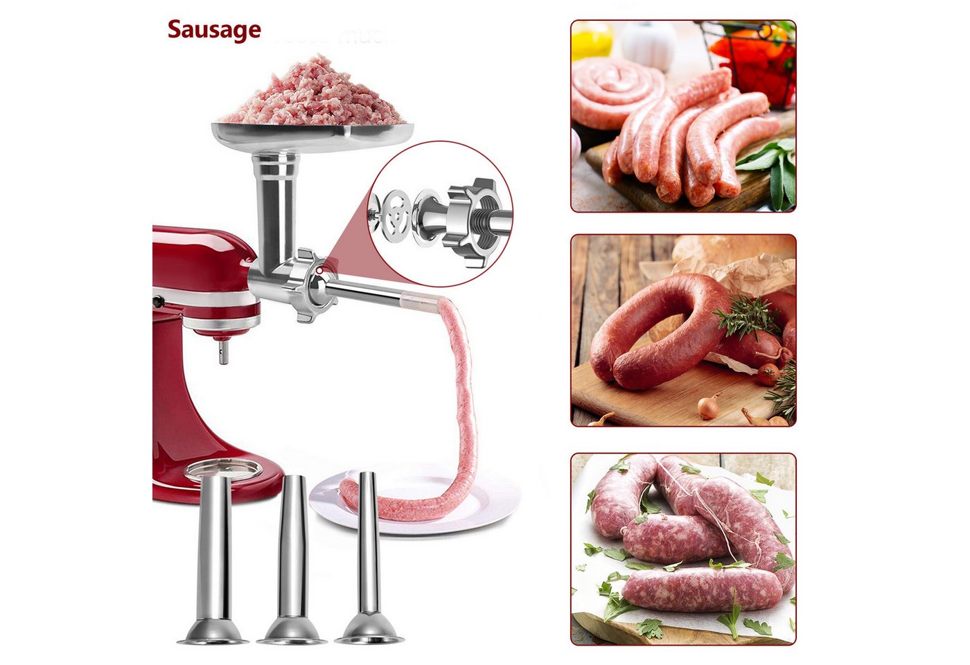 Youyijia Fleischwolfaufsatz Fleischwolf Aufsatz für KitchenAid Küchenmaschinen