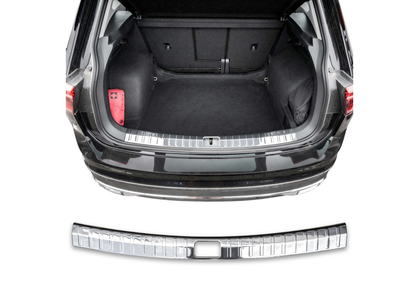 RECAMBO Ladekantenschutz für VW Tiguan II, BJ ab 2016> Stoßstangenschutz, V2A rostfrei, Exklusive Optik, praktischer Schutz & perfekte Passform Bild 4