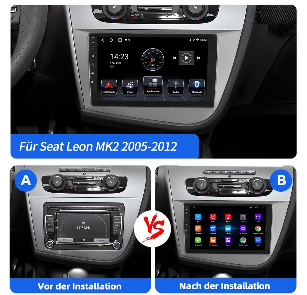 ESSGOO 64G Für Seat Leon 1P1 2005-2012 Android15 Carplay GPS NAVI WIFI BT 4.1 Autoradio (RDS, 4+64GB(optional), FM, AM, DAB+ (optional), Wireless Apple Carplay & Android Auto,2 DIN,WMA,ASP) Bild 3