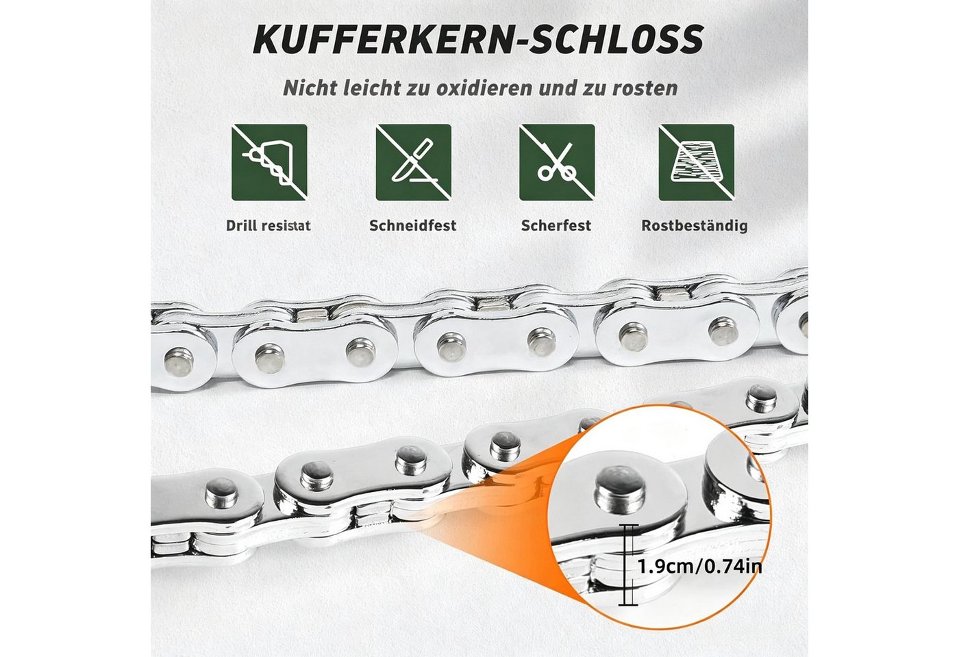 Kityhome Kettenschloss Hochwertiges Fahrradschloss aus Zinklegierung - mit Gummischutz (Es gibt drei Anpassungsstufen), Handschellen-Design Bild 4