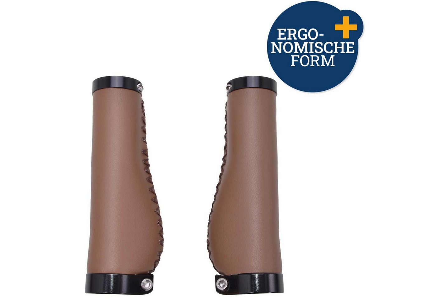 Diedrich Filmer GmbH Fahrradlenkergriff Fahrrad-Griffe Ergonomisch Schraubgriffe Braun (2x Lenkergriffe, 2-St., Set), Set 135mm Lenker-Griffe Ergo PU Leder Optik Lenkergriffe Fahrradgriffe Bild 2