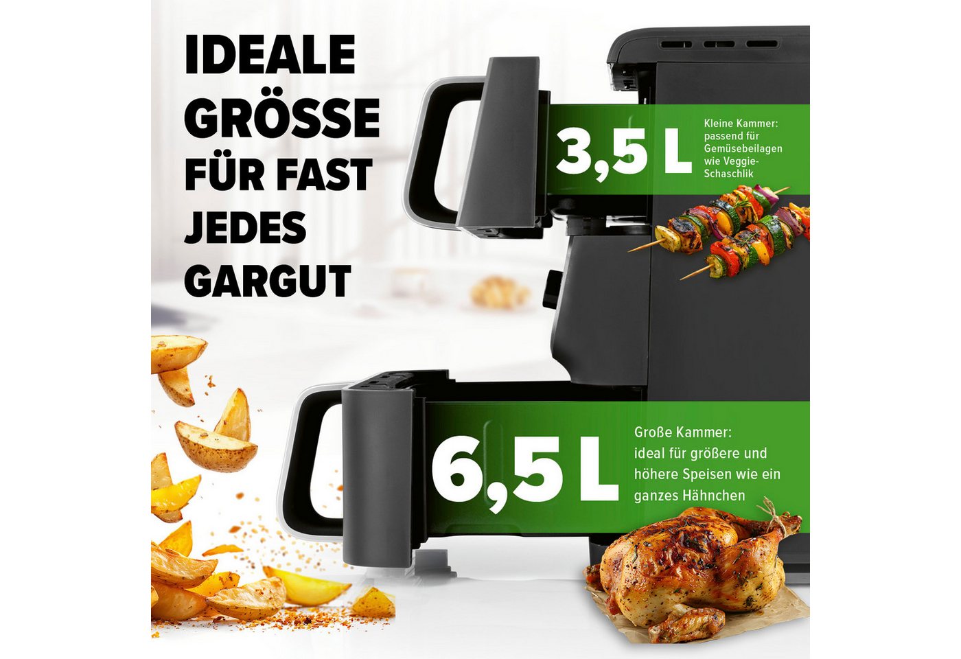 GOURMETmaxx Heißluftfritteuse, 2500 W, 2 Ebenen Air Fryer Smart-Cook-Funktion 10 Programme 6 Funktionen Bild 3