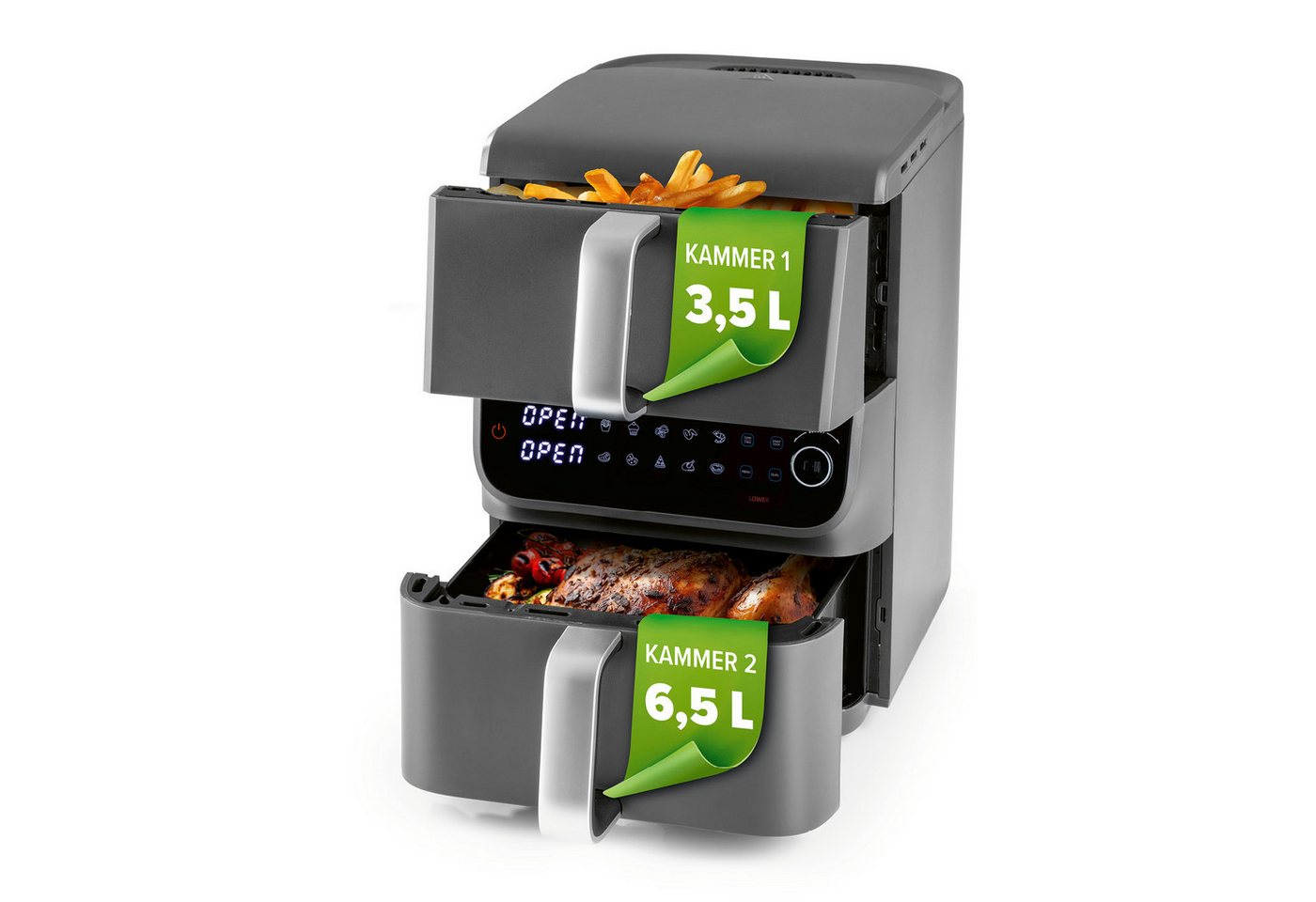 GOURMETmaxx Heißluftfritteuse, 2500 W, 2 Ebenen Air Fryer Smart-Cook-Funktion 10 Programme 6 Funktionen Bild 4