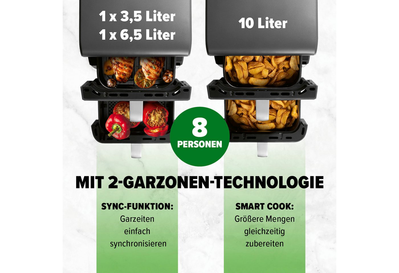 GOURMETmaxx Heißluftfritteuse, 2500 W, 2 Ebenen Air Fryer Smart-Cook-Funktion 10 Programme 6 Funktionen Bild 5