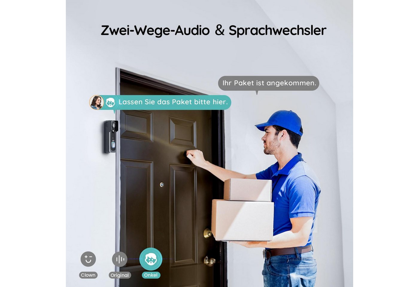 Boifun Smart Home Türklingel Türklingel-Set Smart WiFi Video Intercom 2K-HD-funkklingel mit Kamera (Außenbereich, außen, Aussen, 4 Klingeltöne, 3-stufige Lautstärke, 940-nm-Infrarot, bis 10m, CMOS-Sensor, Echtzeit-Überwachung, Allwetterschutz, Nachtsicht, KI-Chips, 166° Weitwinkel, 2-Wege-Audio, 3MP Pixel, PIR-Bewegungserkennung, IP65, Hochleistungs-IR-LED, APP) Bild 3