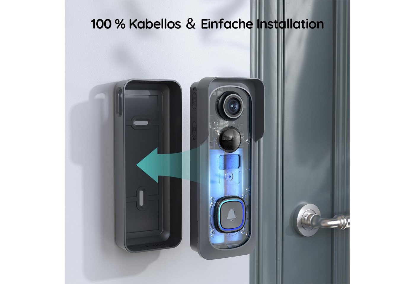 Boifun Smart Home Türklingel Türklingel-Set Smart WiFi Video Intercom 2K-HD-funkklingel mit Kamera (Außenbereich, außen, Aussen, 4 Klingeltöne, 3-stufige Lautstärke, 940-nm-Infrarot, bis 10m, CMOS-Sensor, Echtzeit-Überwachung, Allwetterschutz, Nachtsicht, KI-Chips, 166° Weitwinkel, 2-Wege-Audio, 3MP Pixel, PIR-Bewegungserkennung, IP65, Hochleistungs-IR-LED, APP) Bild 4
