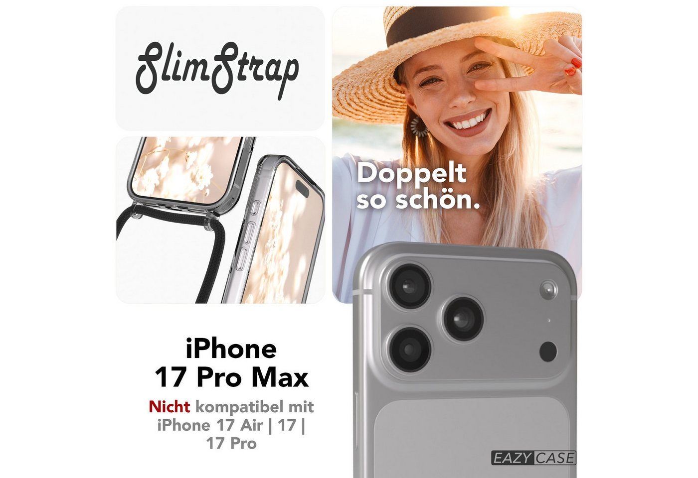 EAZY CASE Handykette mit Magsafe Hülle für Apple iPhone 17 Pro Max 6,9 Zoll, Handykordel Qi-Case Slimcover mit Umhängeband zum Umhängen in Schwarz Bild 2