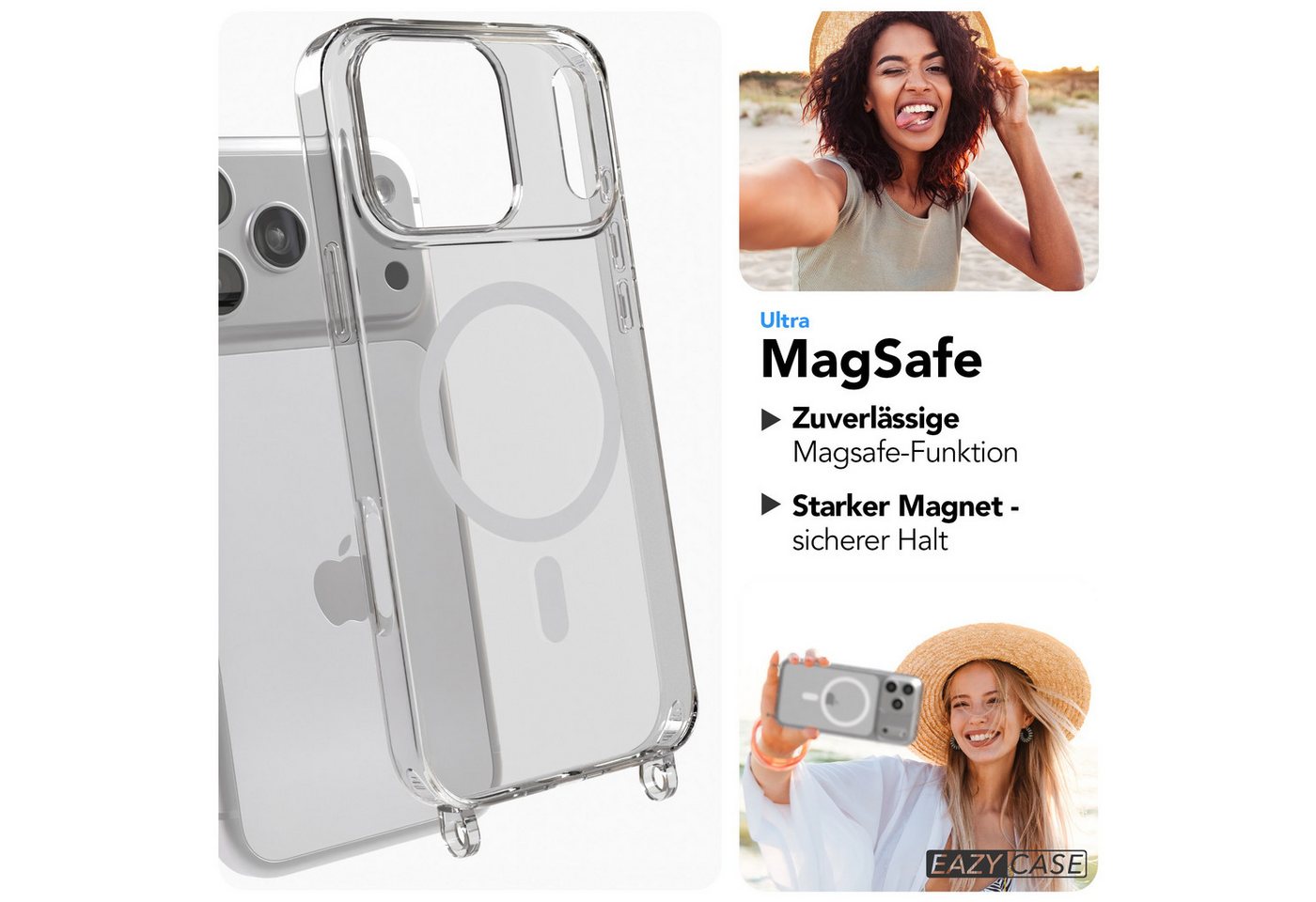 EAZY CASE Handykette mit Magsafe Hülle für Apple iPhone 17 Pro Max 6,9 Zoll, Handykordel Qi-Case Slimcover mit Umhängeband zum Umhängen in Schwarz Bild 4