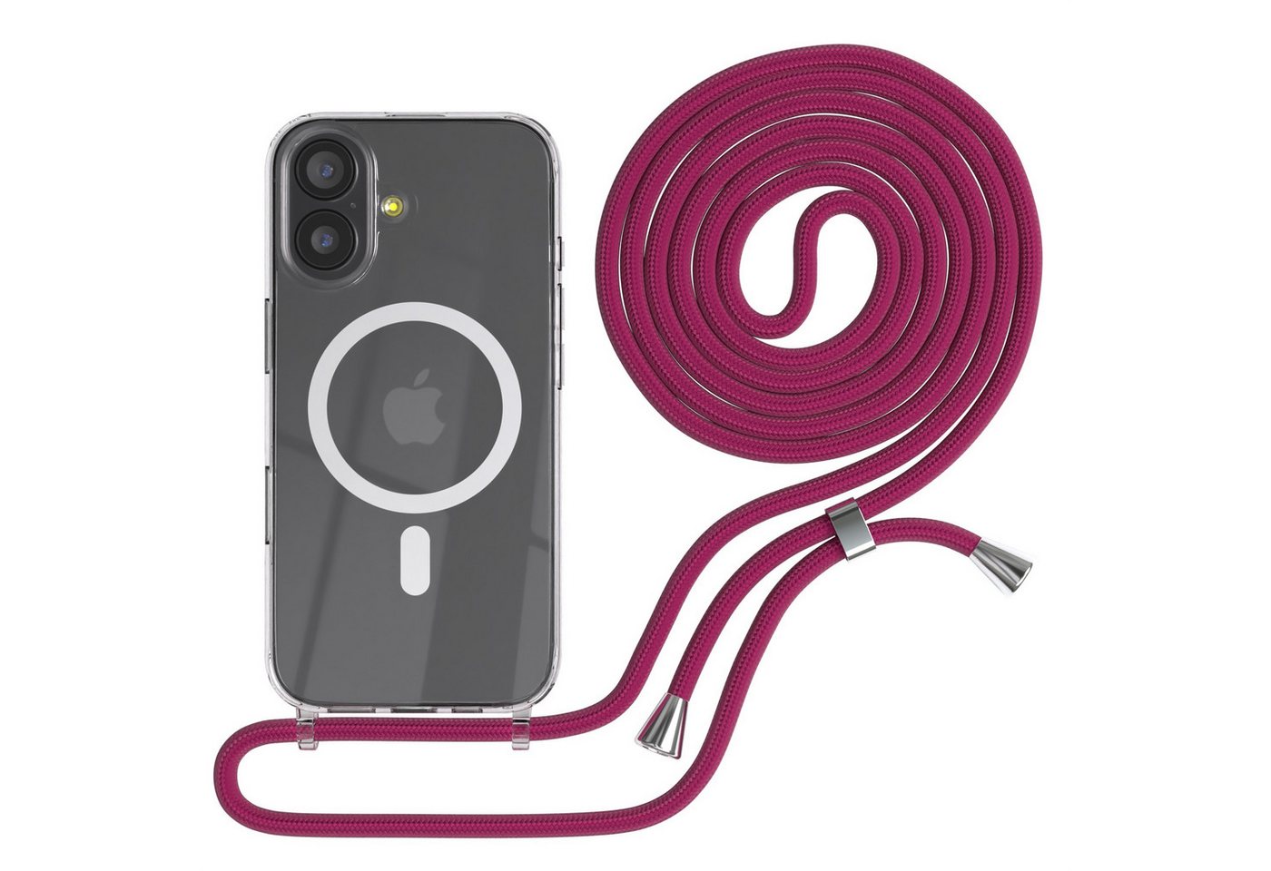 EAZY CASE Handykette mit Magsafe Hülle für Apple iPhone 17 6,3 Zoll, Slimcover Festival Hülle Band Handyketten induktive Umhängehülle Pink