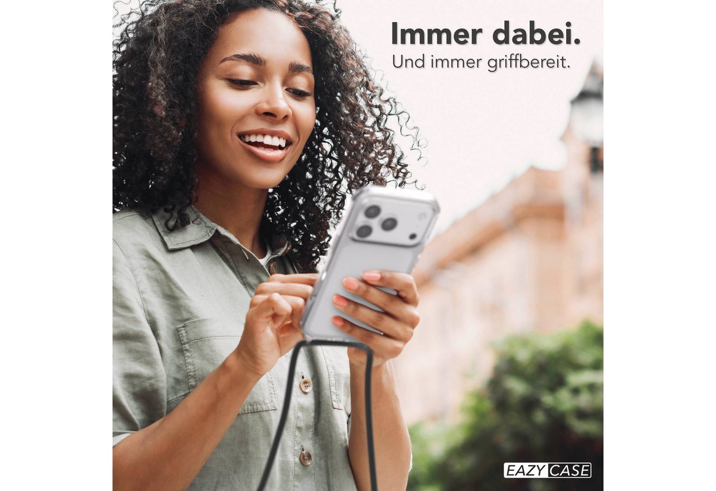 EAZY CASE Handykette Hülle mit Kette für Apple iPhone 17 Pro 6,3 Zoll, Handykette Hülle mit Band Slimcover Schutzhülle Schwarz