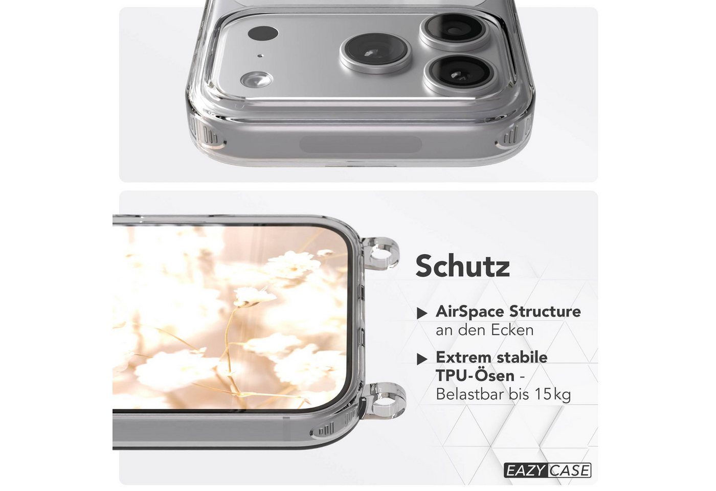 EAZY CASE Handykette Hülle mit Kette für Apple iPhone 17 Pro 6,3 Zoll, Handykette Hülle mit Band Slimcover Schutzhülle Schwarz Bild 2