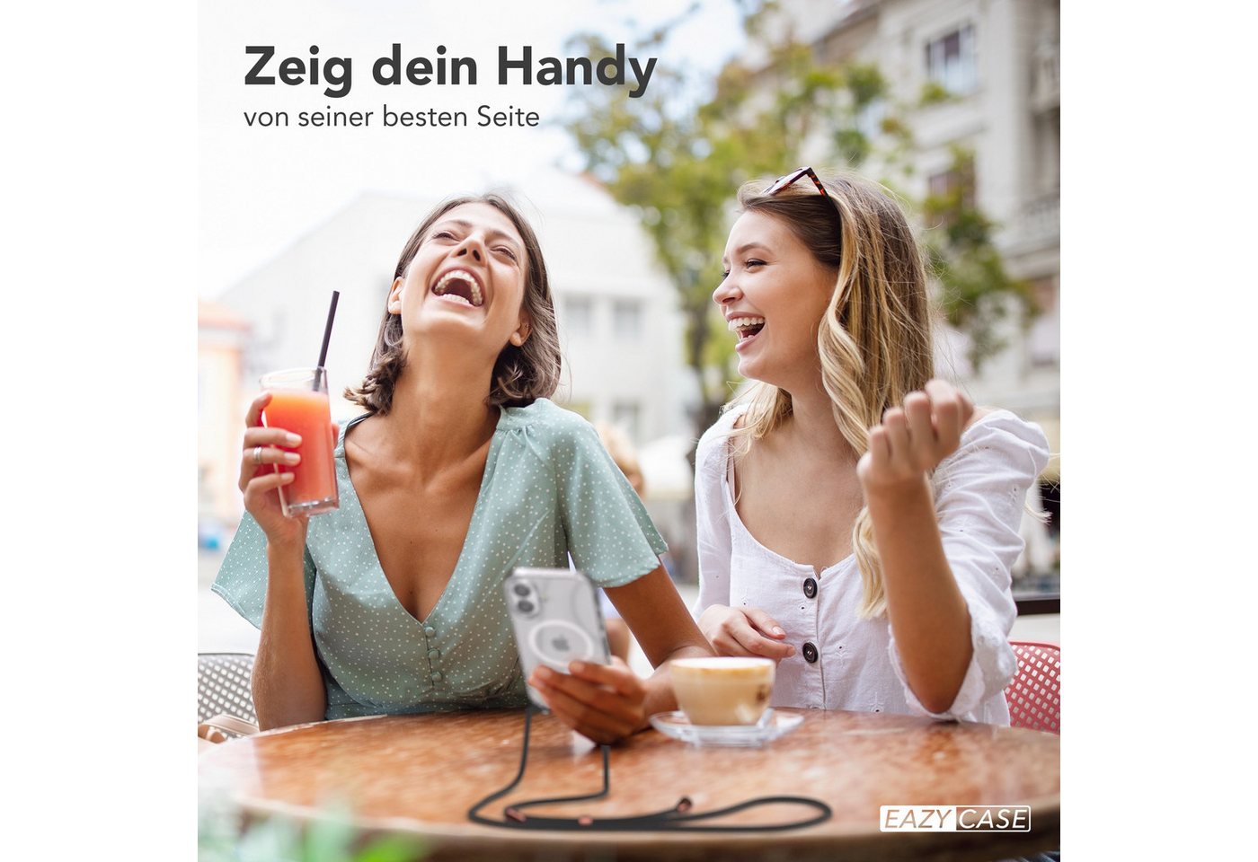 EAZY CASE Handykette mit Magsafe Hülle für Apple iPhone 17 6,3 Zoll, Slimcover Handykette Hülle mit Band Clear Case Handykordel Clips Rose Bild 2