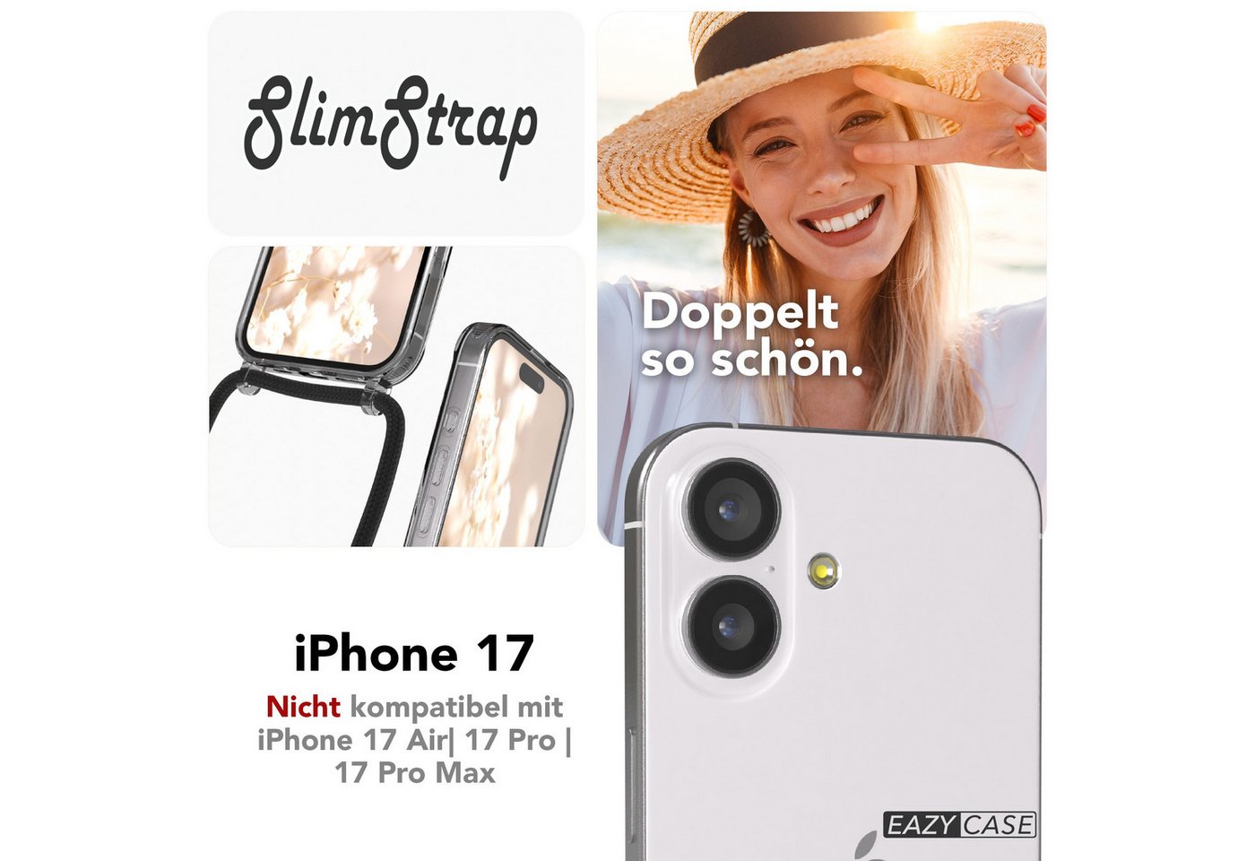 EAZY CASE Handykette mit Magsafe Hülle für Apple iPhone 17 6,3 Zoll, Slimcover Handykette Hülle mit Band Clear Case Handykordel Clips Rose Bild 3
