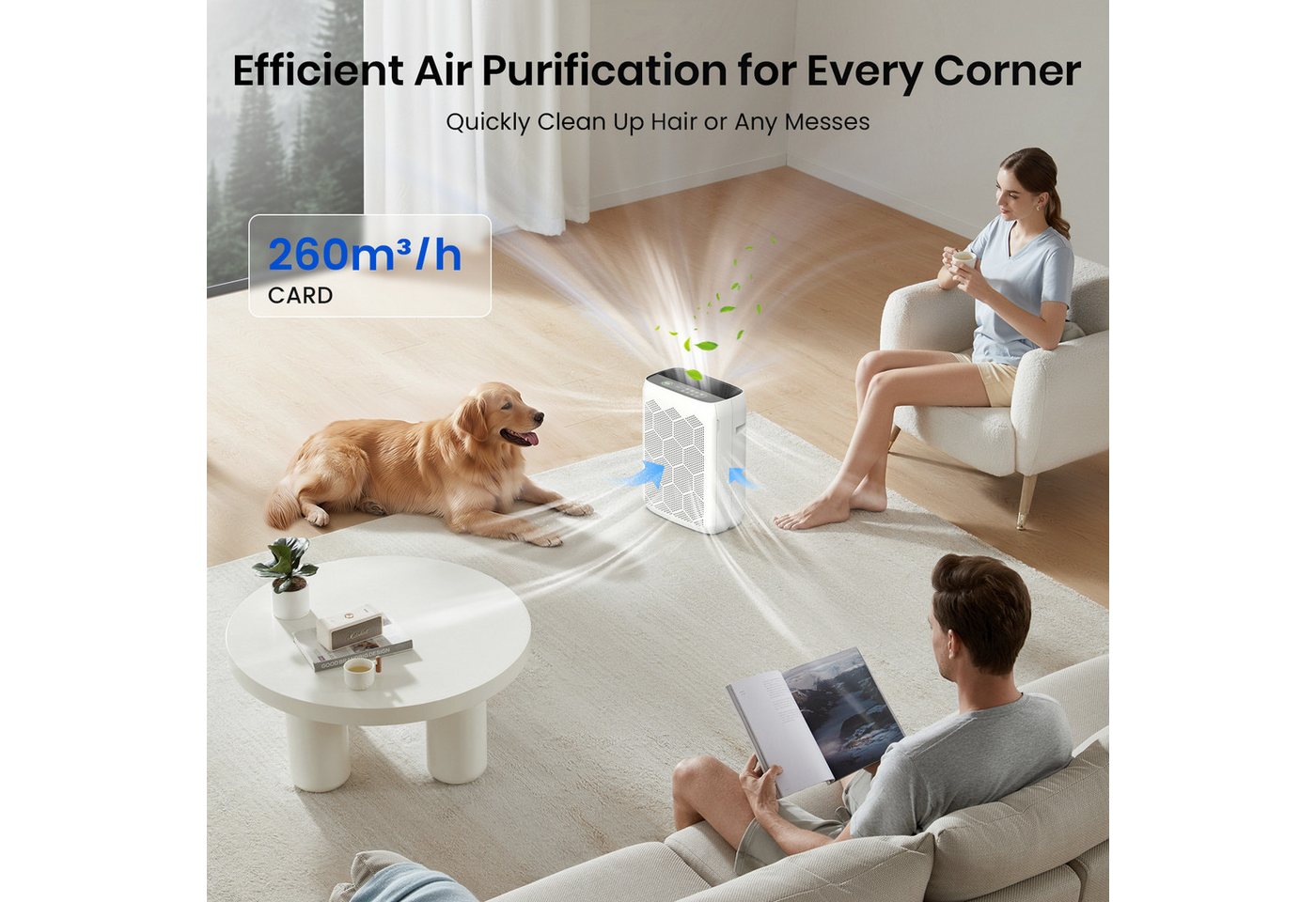 Teendow Luftreiniger Luftreiniger JH22C für Allergiker, H13 HEPA, CADR 260m³/h, PM2.5-Sensor, LED, Timer und Kindersicherung Bild 5