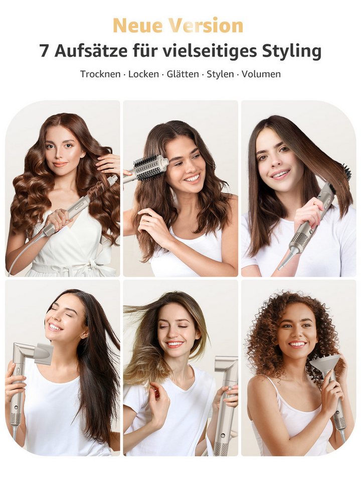 MCURO Multihaarstyler 7-in-1 Haarstyling Set Warmluftbürste 110000 U/min Ionen Haartrockner, 1400W, Lockenstab Auto-Wrap,Glätteisen, Föhn mit Diffusor,mit Reisebox Bild 5