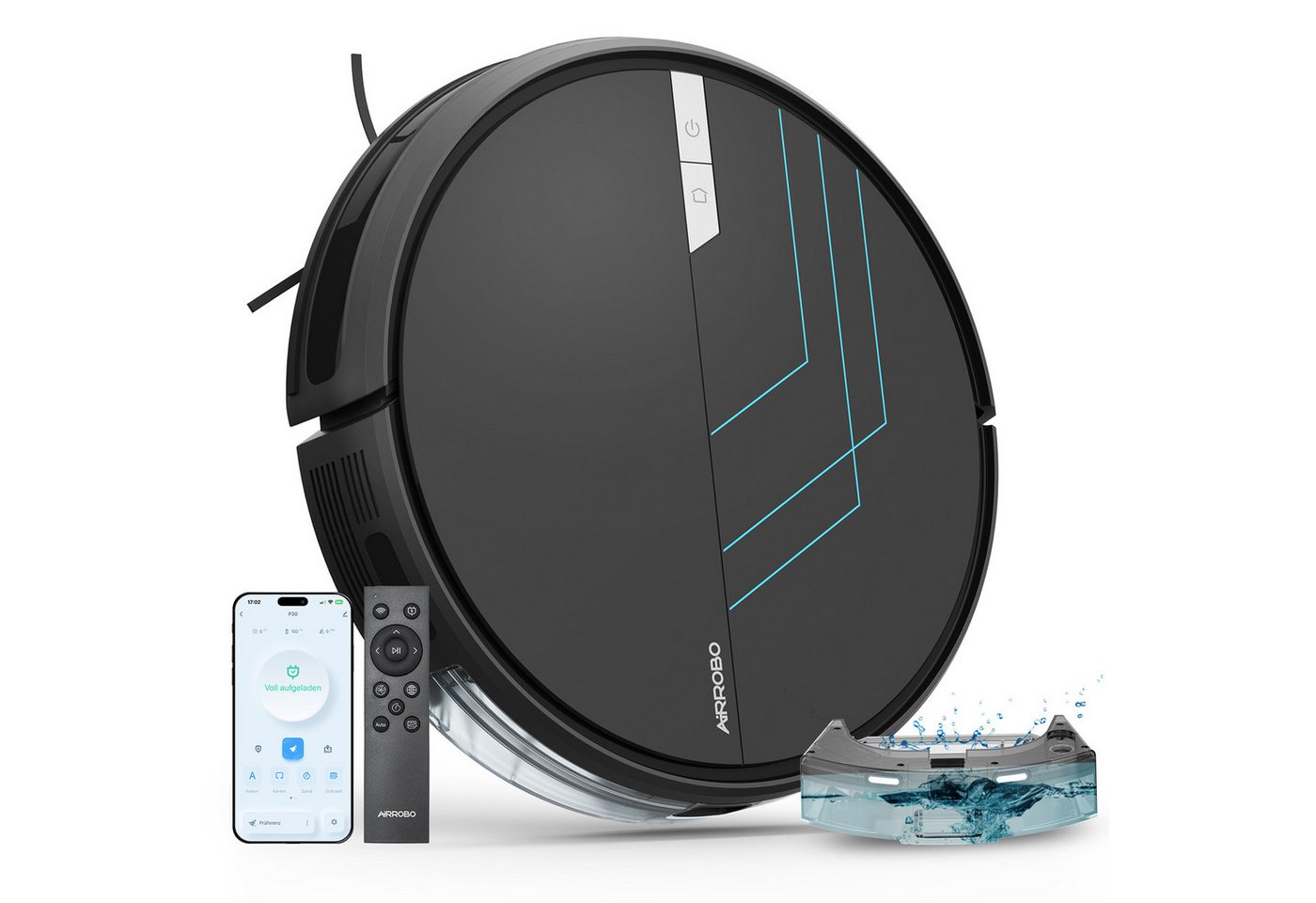 AIRROBO Nass-Trocken-Saugroboter Saugroboter mit Wischfunktion, 4000 Pa starke Saugkraft, 3-in-1 Kehren & Saugen & Wischen, intelligente Gyroskop-Navigation, Unterstützt WLAN/App/Sprachsteuerung, für Tierhaare & Hartböden Bild 2