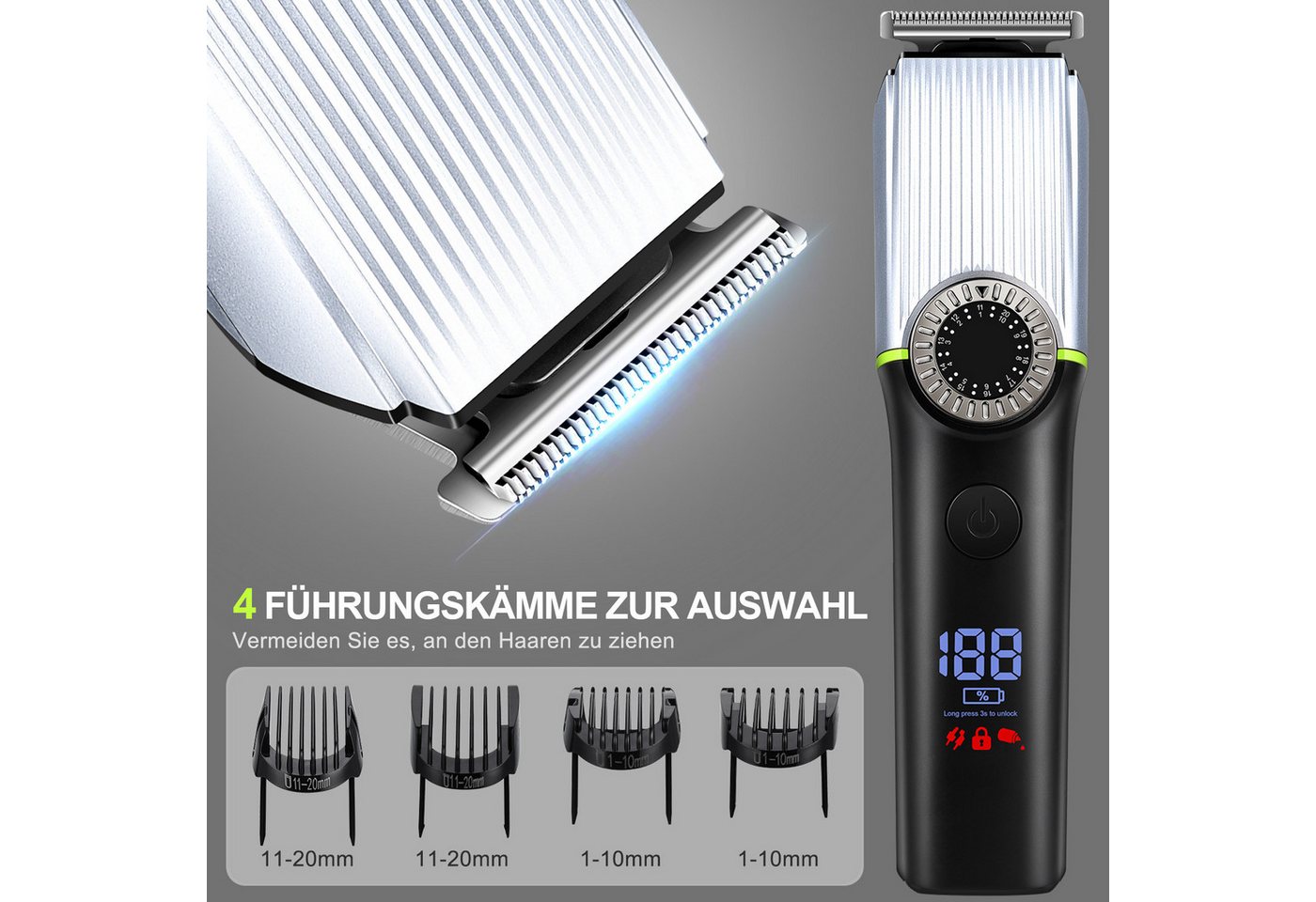 CkeyiN Pro Haar- und Bartschneider Haarschneidemaschine,Multifunktionstrimmer,150 Min Akkulaufzeit, LED-Anzeige, IPX6 wasserdicht,39 präzise Einstellstufen