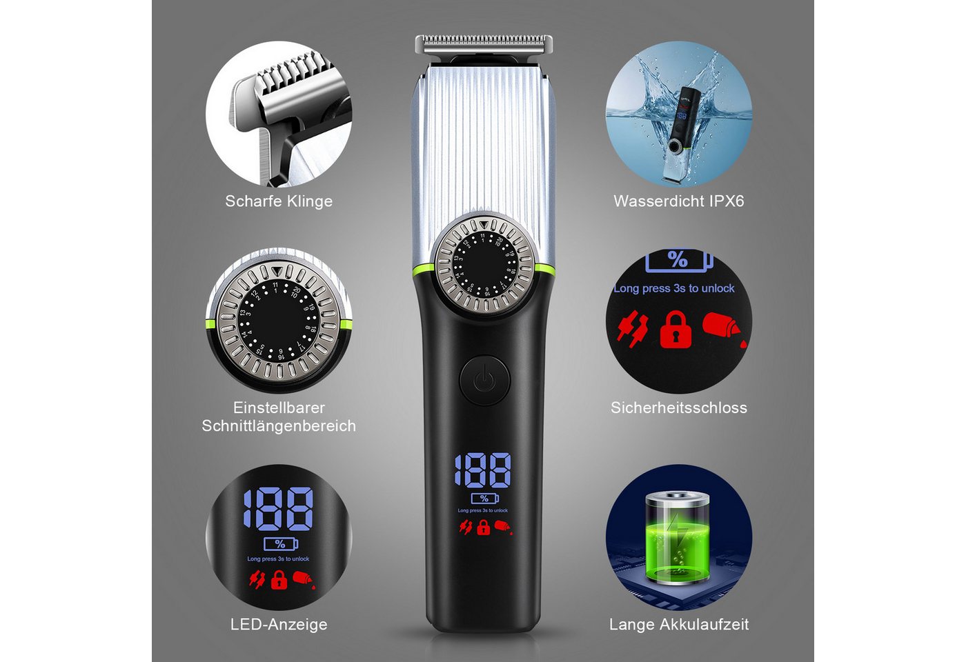 CkeyiN Pro Haar- und Bartschneider Haarschneidemaschine,Multifunktionstrimmer,150 Min Akkulaufzeit, LED-Anzeige, IPX6 wasserdicht,39 präzise Einstellstufen Bild 3