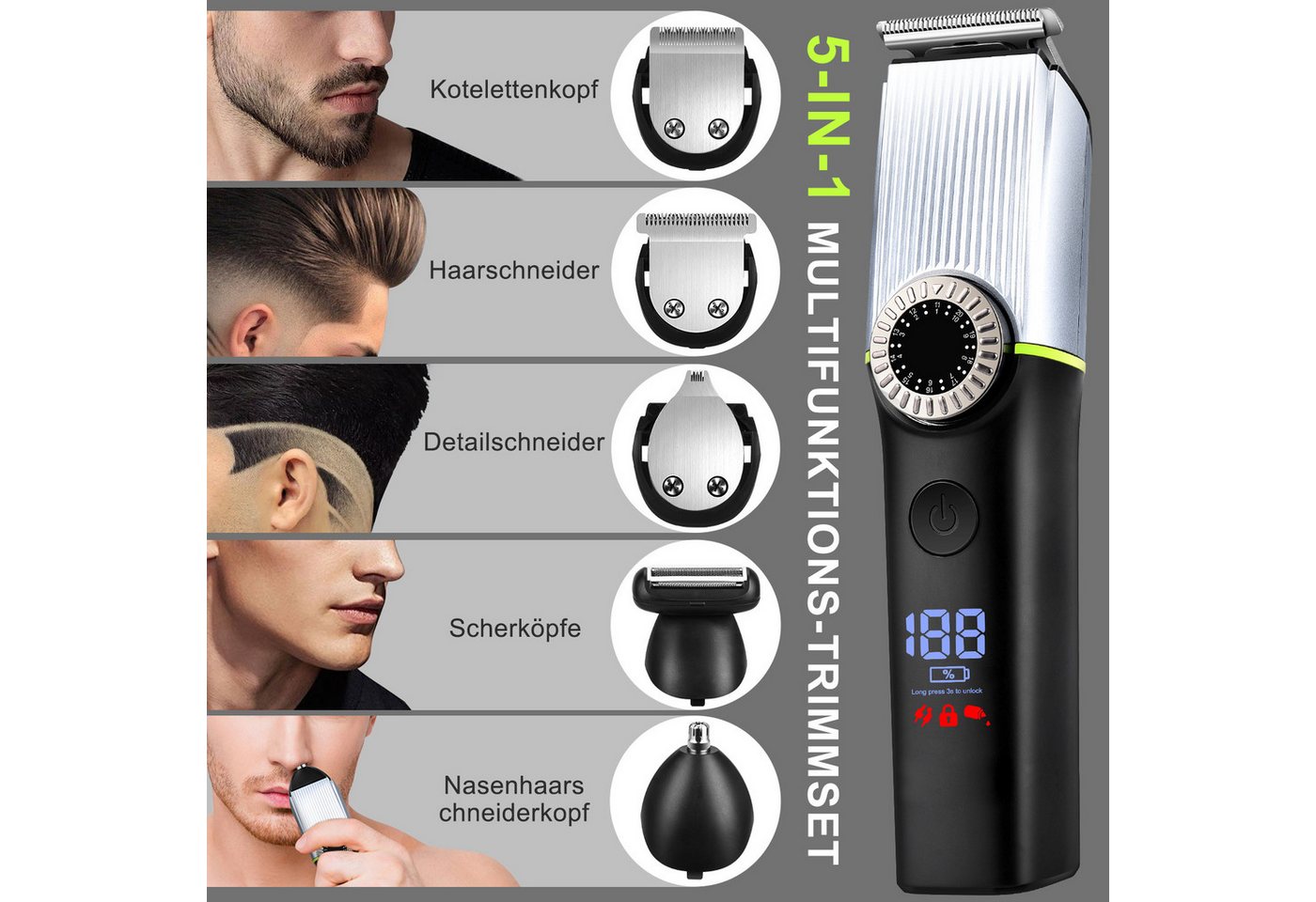 CkeyiN Pro Haar- und Bartschneider Haarschneidemaschine,Multifunktionstrimmer,150 Min Akkulaufzeit, LED-Anzeige, IPX6 wasserdicht,39 präzise Einstellstufen Bild 5