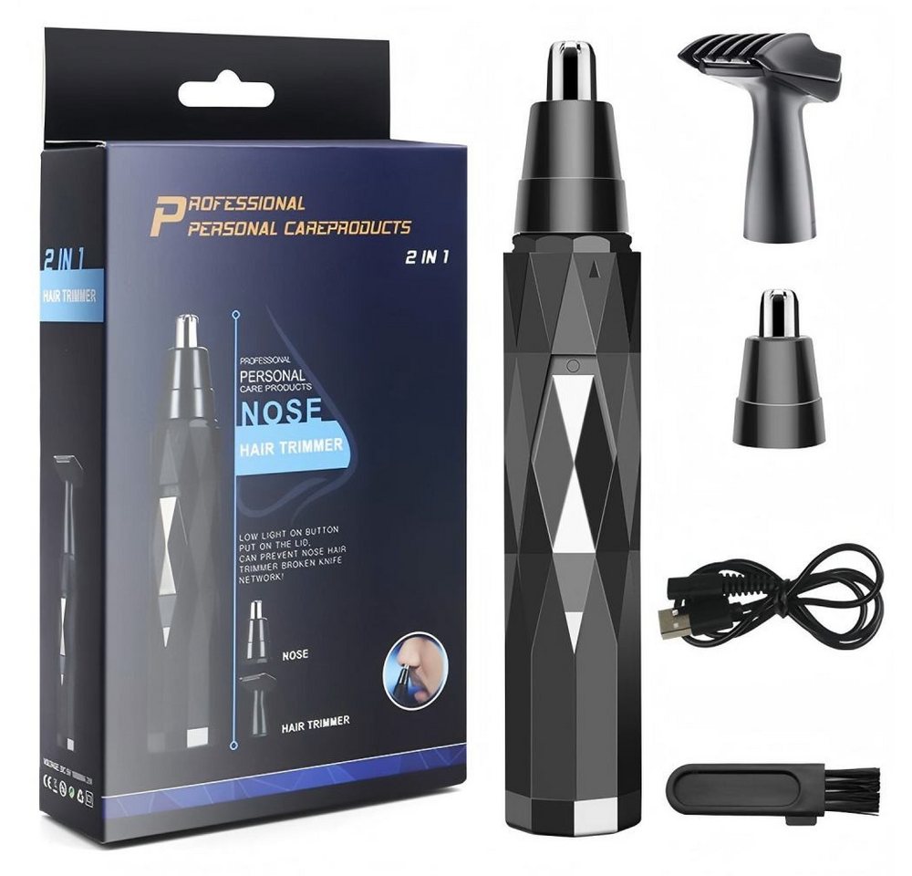 feinlux Nasen- und Ohrhaartrimmeraufsatz Nasen- und Ohrhaartrimmer Nasenhaartrimmer, set, 2 in 1 Nasen/Ohrhaarschneider Herren, zum sicheren Trimmen ohne Zupfen, USB-Aufladung