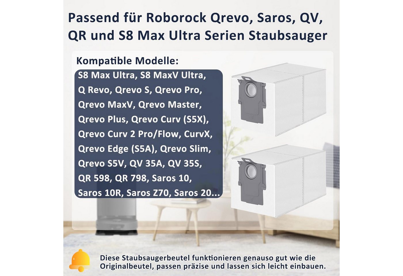 SURFOU Staubsaugerbeutel 16er Pack Staubsaugerbeutel für Roborock Qrevo & Saros, 3L Kapazität, kompatibel mit Qrevo Pro/Master/Curv/Slim/S8 MaxV Ultra