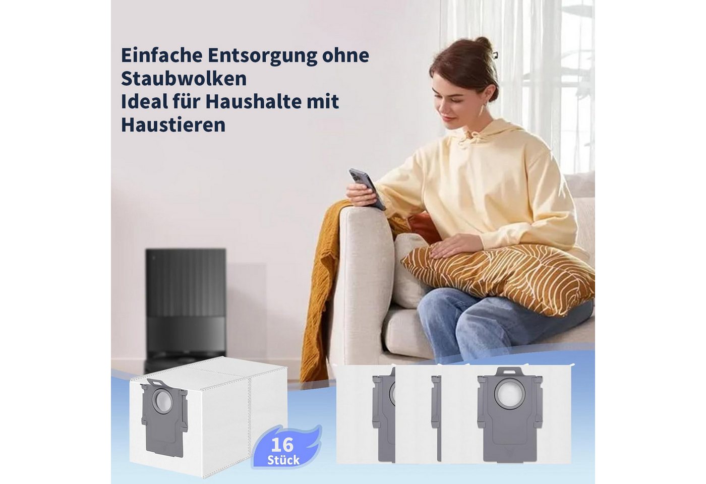 SURFOU Staubsaugerbeutel 16er Pack Staubsaugerbeutel für Roborock Qrevo & Saros, 3L Kapazität, kompatibel mit Qrevo Pro/Master/Curv/Slim/S8 MaxV Ultra Bild 4