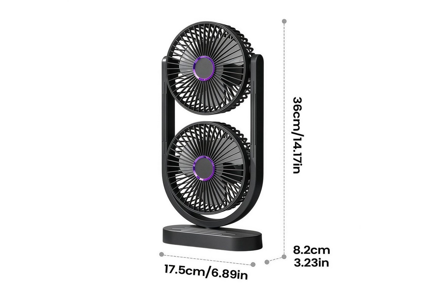 MOPUEA Standventilator 360° Drehbar Doppelkopf Luftzirkulationsventilator USB Tischventilator, Mini Standventilator Luftzirkulation Leise USB Aufladbar Bild 5