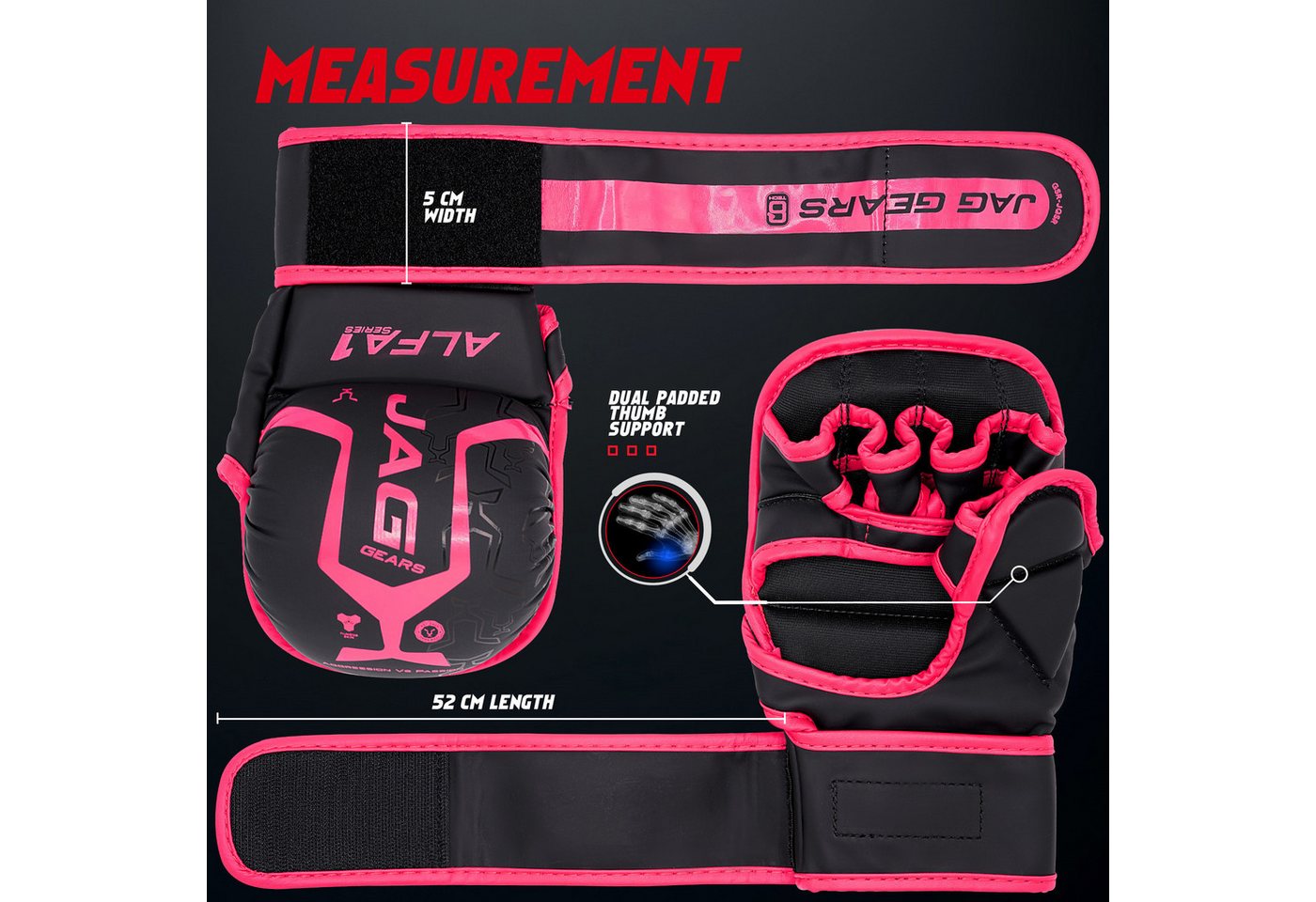 JAG GEARS Boxhandschuhe MMA-Sparringhandschuhe Grappling-Handschuhe Boxtraining und Kampfsport (Set, 1x pair), Open-Palm Design mit High-Density Polsterung & Knöchelschutz Bild 4