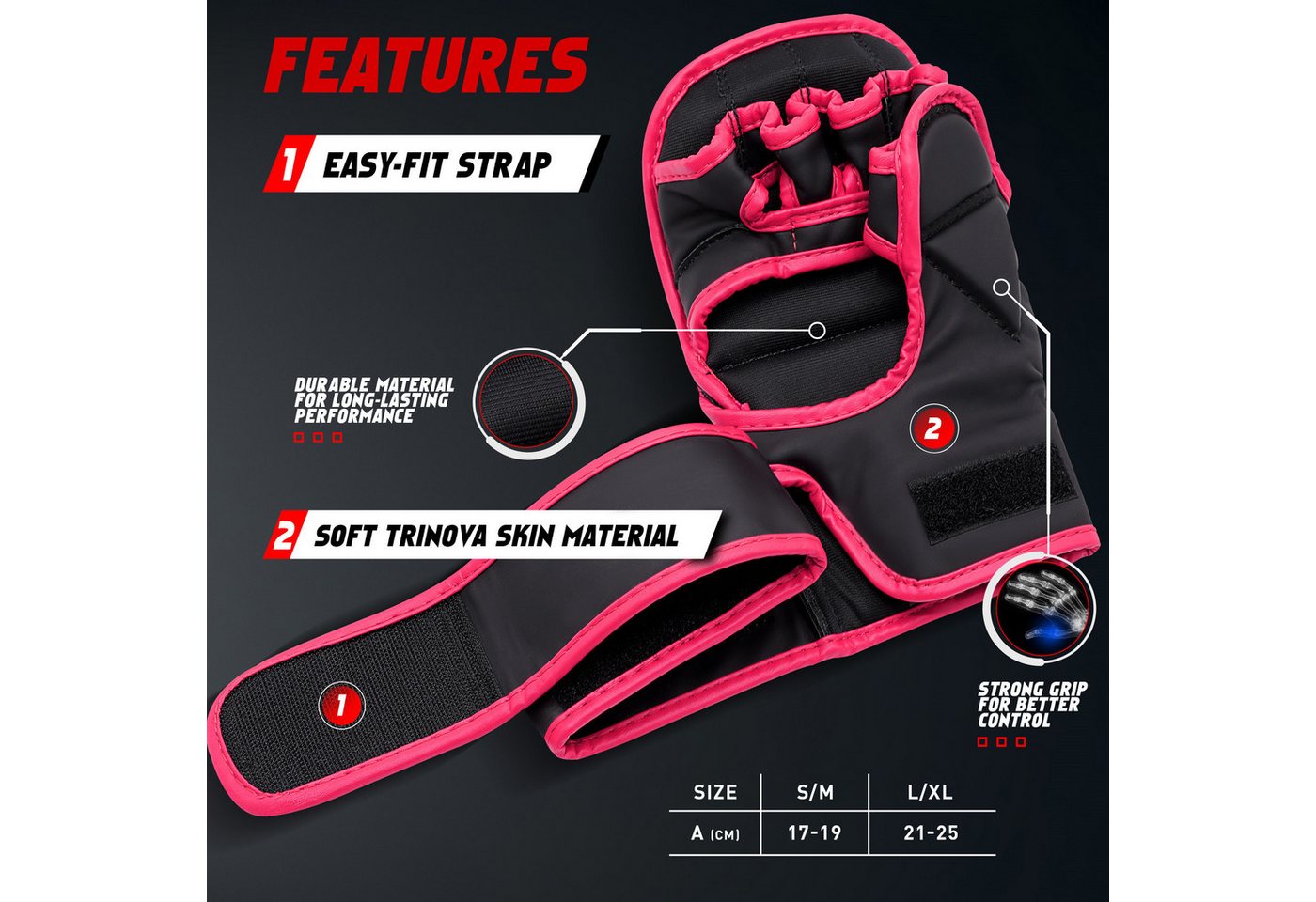 JAG GEARS Boxhandschuhe MMA-Sparringhandschuhe Grappling-Handschuhe Boxtraining und Kampfsport (Set, 1x pair), Open-Palm Design mit High-Density Polsterung & Knöchelschutz Bild 5