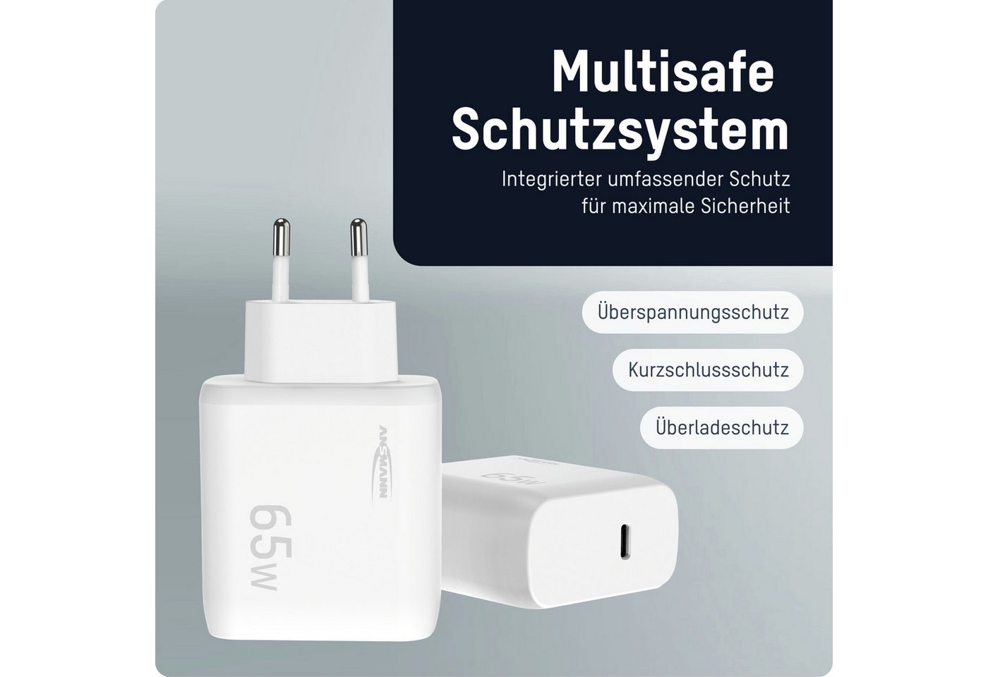 ANSMANN AG USB C Schnellladegerät PD 65W Universell iPhone Samsung USB-Ladegerät