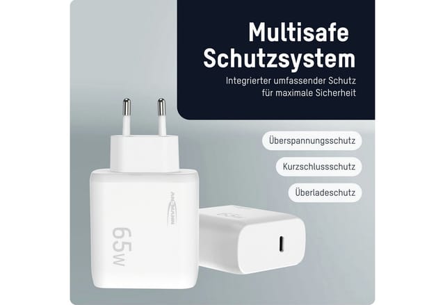 ANSMANN AG USB C Schnellladegerät PD 65W Universell iPhone Samsung USB-Ladegerät