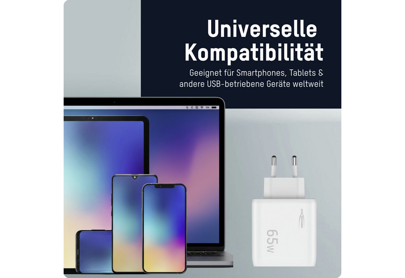 ANSMANN AG USB C Schnellladegerät PD 65W Universell iPhone Samsung USB-Ladegerät Bild 2