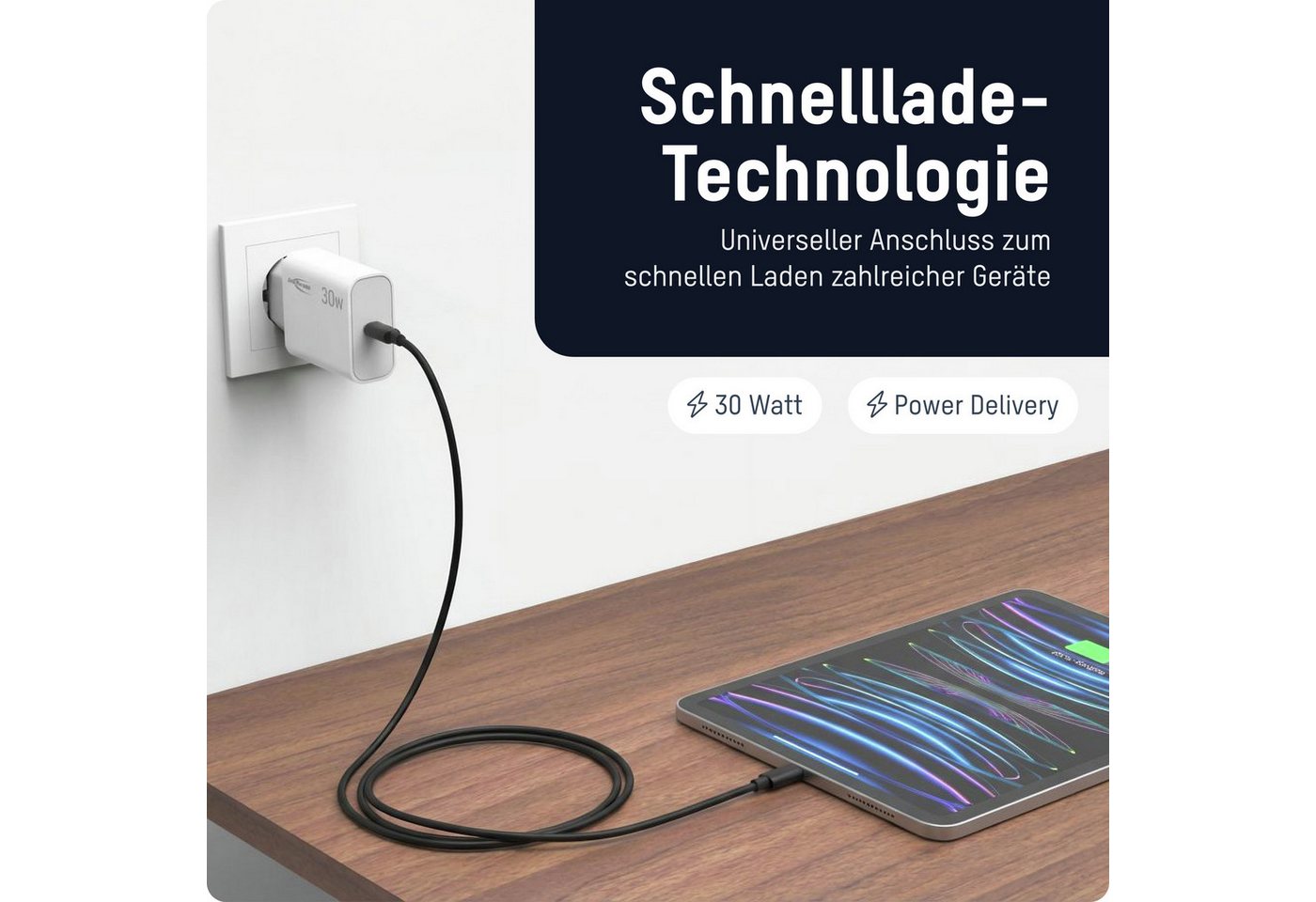 ANSMANN AG USB C Schnellladegerät PD 30W, universell iPhone Samsung Netzteil USB-Ladegerät