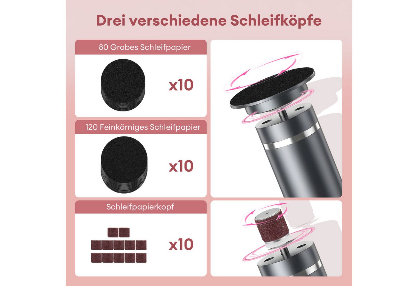 CkeyiN Pro Elektrischer Hornhautentferner 2 in 1,Hornhautentferner Elektrisch/Nagelfeile,Pediküre-Set, 9 Geschwindigkeit,mit Schleifpapier,Wiederaufladbarer, für Tote, Harte, Rissige Haut Bild 2
